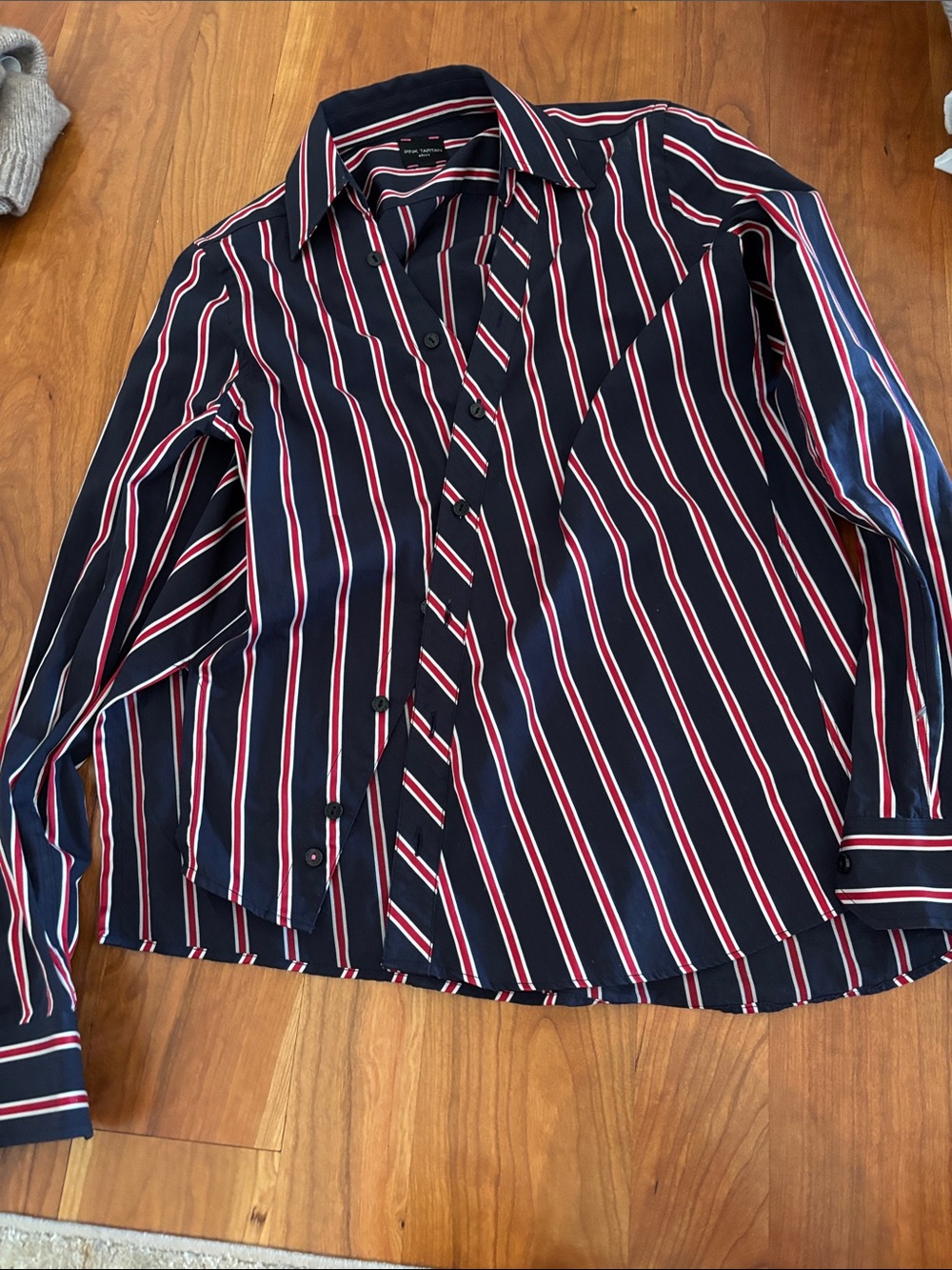 Women’s Navy Striped Button-Front Blouse